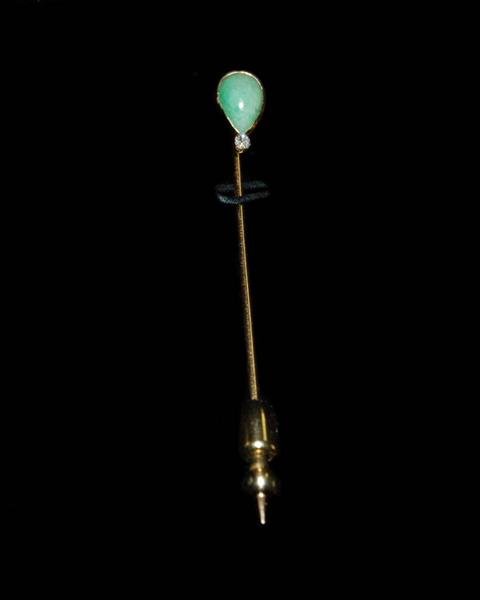 14K YELLOW GOLD STICK PIN WITH PEAR SHAPED JADE ST - 2