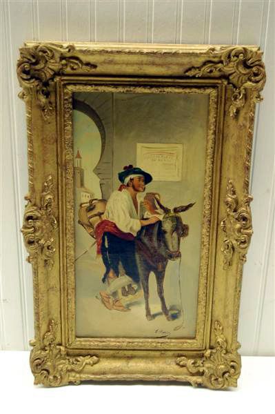 L. HORA OIL ON CANVAS - MAN W/ DONKEY