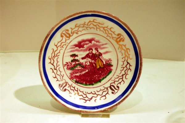 ENGLISH LUSTER DECORATED CUP PLATE - FARM SCENE 