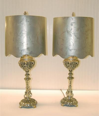 PAIR OF BRADLEY & HUBBARD SILVERPLATED OIL LAMPS