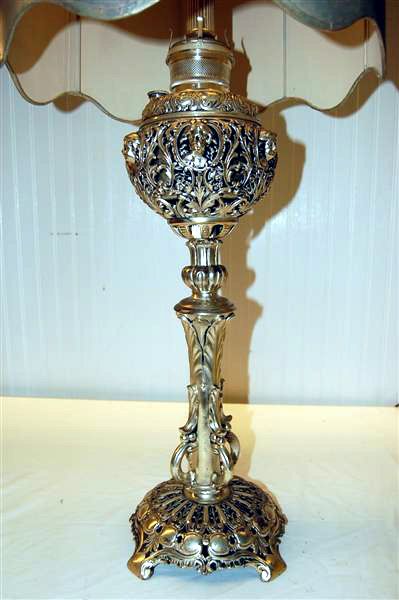 PAIR OF BRADLEY & HUBBARD SILVERPLATED OIL LAMPS - 2