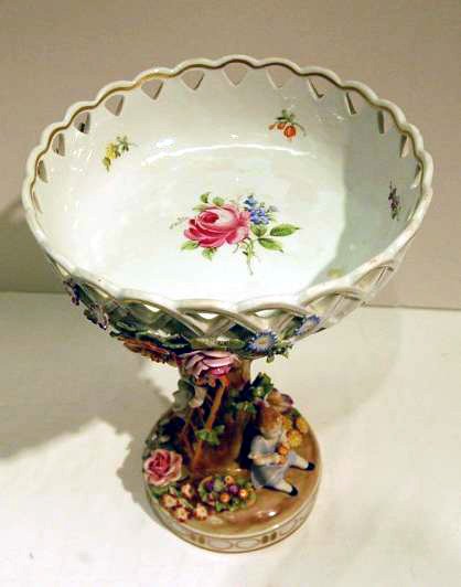 GERMAN PORCELAIN FIGURAL COMPOTE W/ APPLIED FLOWER - 2