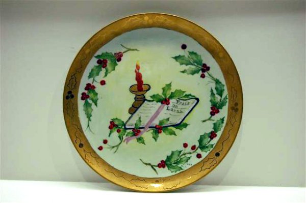 HAND PAINTED PORCELAIN PLATE " PEACE ON EARTH" - AR