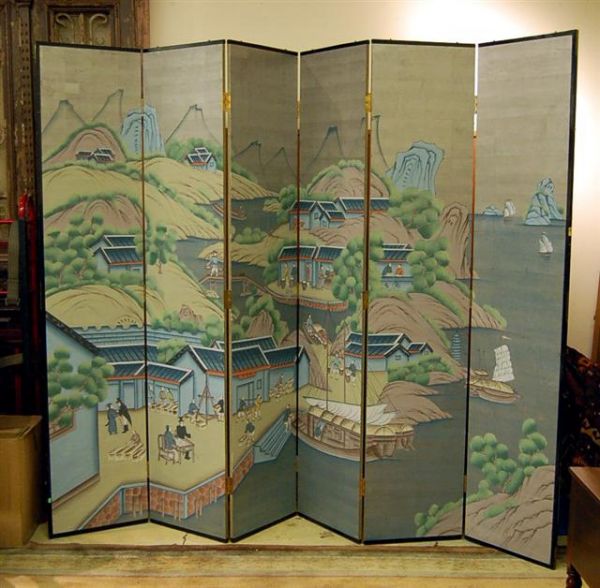 DECORATED JAPANESE SIX PANEL SCREEN