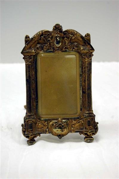 EUROPEAN BRASS EASEL FRAME WITH BEVELED GLASS FRAME