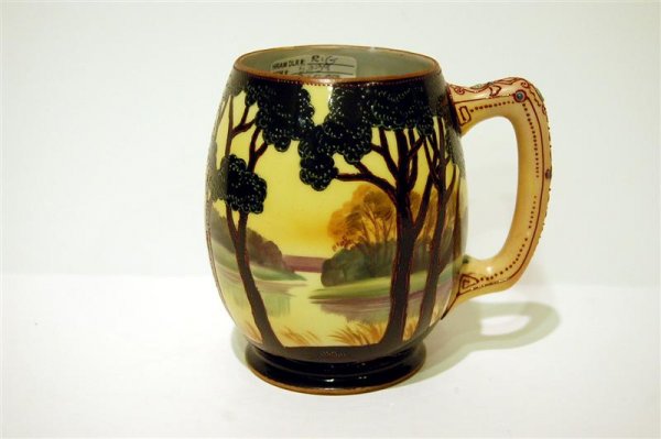 Signed "Hand Painted, Nippon" Early 20th Century Japane: Signed "Hand Painted, Nippon" Early 20th Century Japanese Porcelain Mug - spider crack in base - 5" H