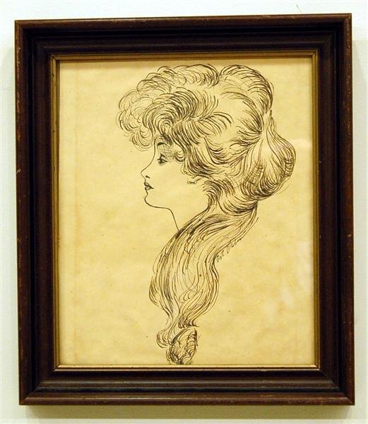 C. D. Gibson Pen & Ink Drawing of a Lady, Charles Dana,