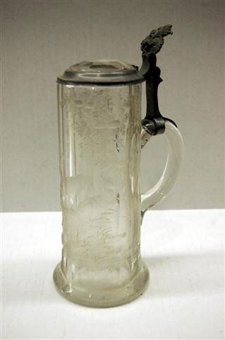 Glass Beer Stein with Intaglio Deer Scene - 8 1/2": Glass Beer Stein with Intaglio Deer Scene - 8 1/2"