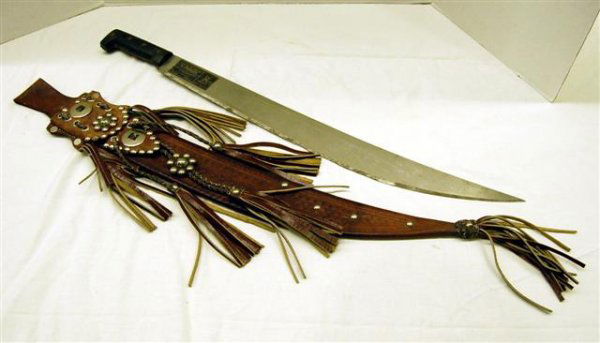 South American Ceremonial Machete in leather case - 30": South American Ceremonial Machete in leather case - 30" long