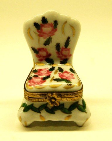 Floral Decorated Limoges Chair Motif Box - 2 1/4": Floral Decorated Limoges Chair Motif Box - 2 1/4" T