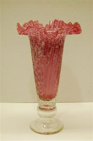 Red Art Glass Flower Form Vase - 13 3/4" tall, 7 1/: Red Art Glass Flower Form Vase - 13 3/4" tall, 7 1/2" across
