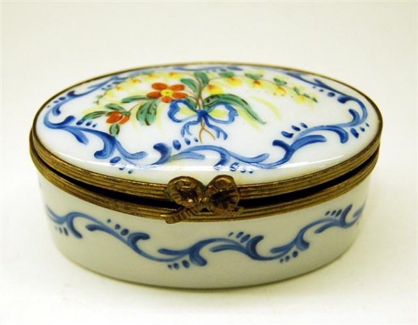 Rochard Limoges Oval Patch Box - Floral - 1" tall x: Rochard Limoges Oval Patch Box - Floral - 1" tall x 2 1/2" x 1 1/2"