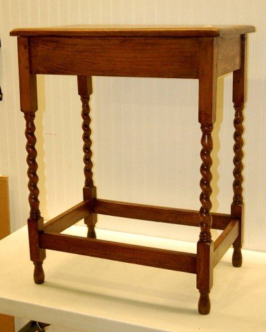 English Oak Side Table w/ Pinned Construction & Bar