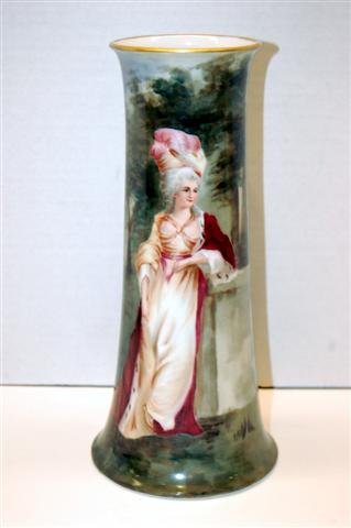Hand Decorated Bavarian Flare Top Vase - deocrated: Hand Decorated Bavarian Flare Top Vase - deocrated w/ Victorian Woman - 10 1/2" T