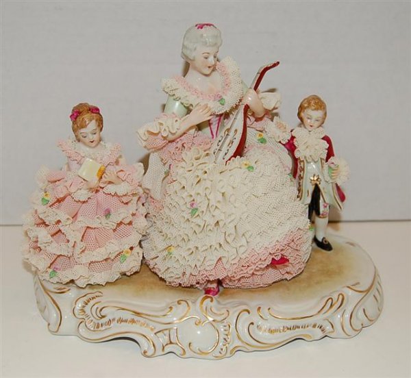 MZ Ireland Dresden Lace Figural Group - Mother & Tw