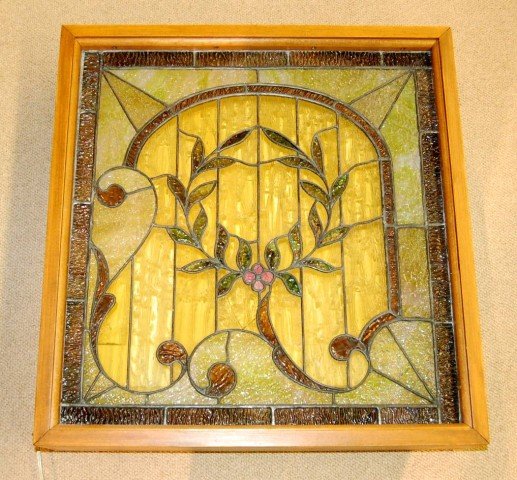 Stained & Leaded Glass Window in lighted shadow box: Stained & Leaded Glass Window in lighted shadow box frame - 23" T x 22' W x 5 1/2" D