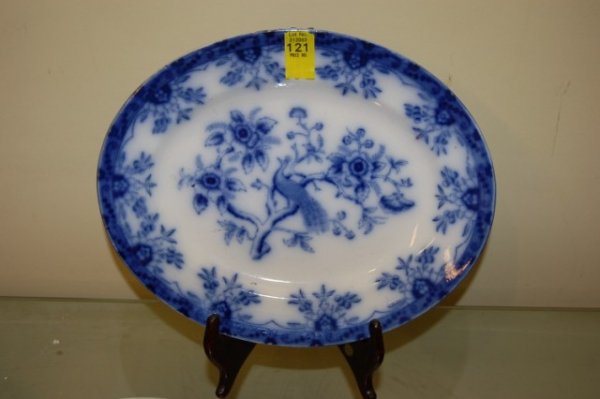 Oval English Flow Blue Platter - Canton pattern: Oval English Flow Blue Platter - Canton pattern - 10 1/2" x 8 1/2"