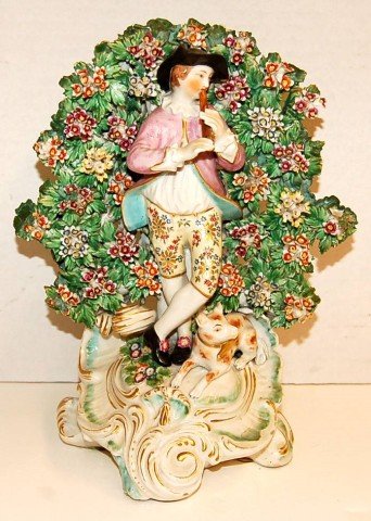 19th Cen. English Figure w/ Dogs & Flowering Trees