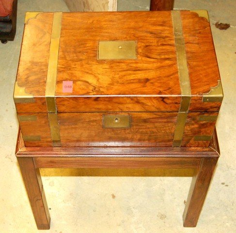 19th Century English Burled Walnut Lap Desk: 19th Century English Burled Walnut Lap Desk with Brass Trim on Stand - 22" tall x 15 3/4" x 9 3/4"