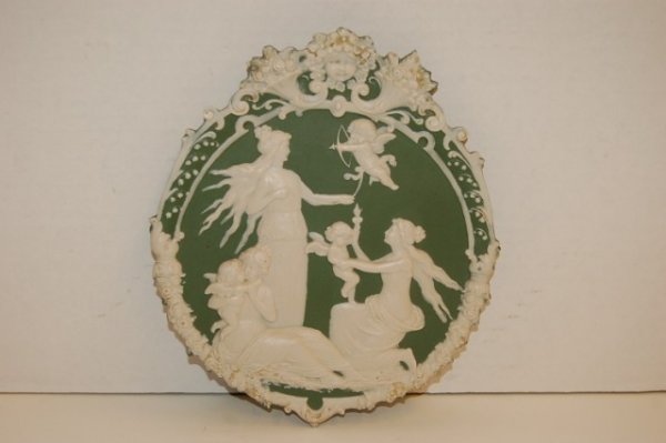 European Jasperware Plaque - "Three Graces ": European Jasperware Plaque - "Three Graces with Putti" - 8 3/4" x 7 1/2"