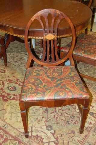 Set of Six Walnut Dining Chairs w/ Inlaid Backs : Set of Six Walnut Dining Chairs w/ Inlaid Backs & Spade Feet - One (1) arm - 38 1/2" x 42 1/2' x 19" D - 18" seat to floor