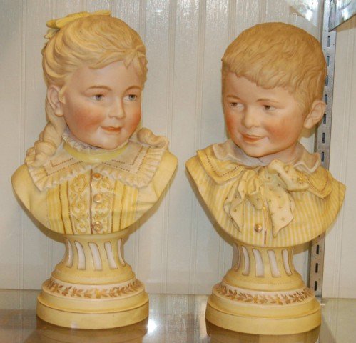 Pair of Bisque Busts - Boy & Girl