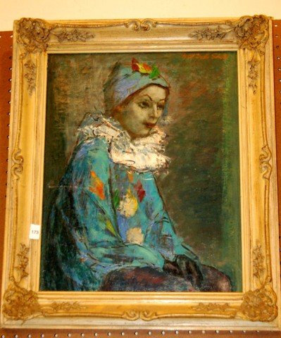 Oil on Panel - Clown - Nell Choat Shutz: Oil on Panel - Clown - Nell Choat Shutz - 19" T x 15" W