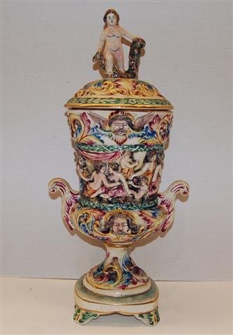 Capo De Monte Style Ceramic Urn: Capo De Monte Style Ceramic Urn - 22" tall
