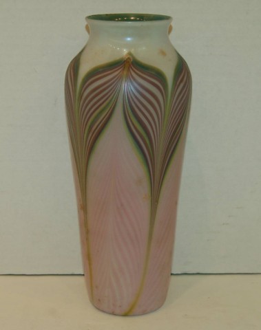 Lalique Studio - Jue Marcel Art Glass Vase: Lalique Studio - Jue Marcel pulled feather Art Glass Vase - 1982 - 10"