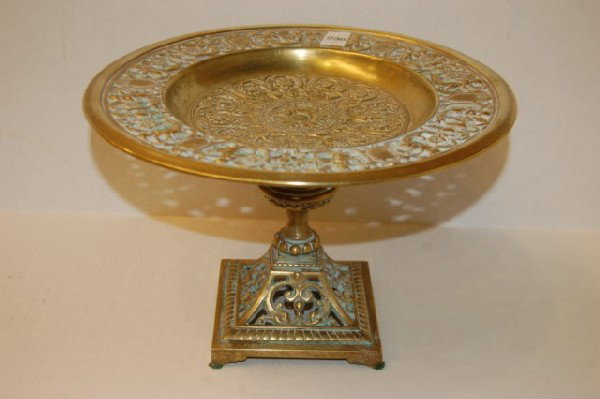 Bronze Compote w/ pierced rim & monogrammed: Bronze Compote w/ pierced rim & monogrammed - 7" T x 10 1/2" Dia.