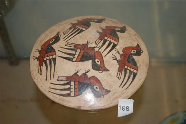 Hand Painted Pre Columbian Nazca Gorget w/ birds: Hand Painted Pre Columbian Nazca Gorget w/ birds - 6 3/4" Dia.