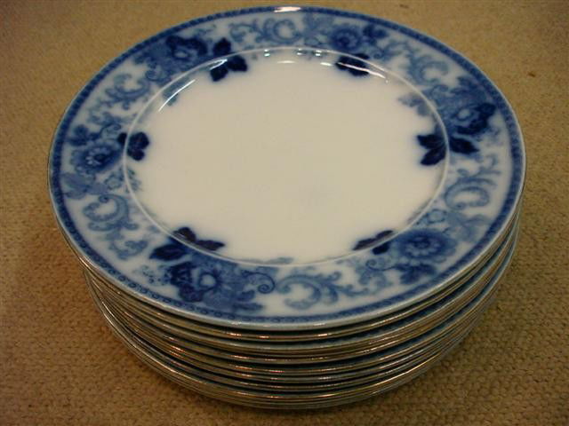 Eleven Meakin Flow Blue Plates, "Luciville": Eleven Meakin Flow Blue Plates, "luciville" Pattern - 7 5/8"