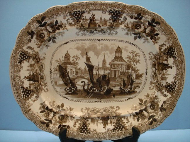 19th Century Enligsh Ironstone Mulberry Tray: 19th Century Enligsh Ironstone Mulberry Tray - Gondola pattern - 15 1/2" x 12 1/2"