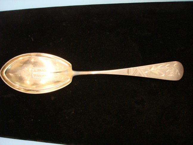 19th Century Duhme & Co. Engraved Sterling Serving: 19th Century Duhme & Co. Engraved Sterling Serving Spoon - 9 1/4" L