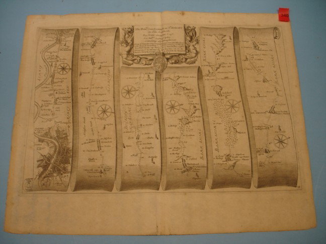 Ancient English Map, "The Road from London to St D: Ancient English Map, "The Road from London to St David in Com : Pmbroke by John Ogilvy, esq. - 15" X 19"