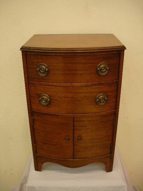 Mah. Hepplewhite Style Swell Front Smoking Stand: Mahogany Hepplewhite Style Swell Front Smoking Stand - Two Drawers over Two Doors sitting on French Feet - 26 1/2" T x 16 5/8" W x 13 1/4" D