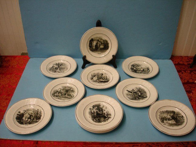 Twelve Sarreguemines Porcelain Dessert Plates: Twelve Sarreguemines Porcelain Dessert Plates - January thru December