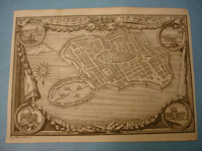 Map Engraving - " Vista Por Mard La An Tigva Civda: Map Engraving - " Vista Por Mard La An Tigva Civdad de Cartago - Diego Villanieud 1754 - 9" X 12 1/2"