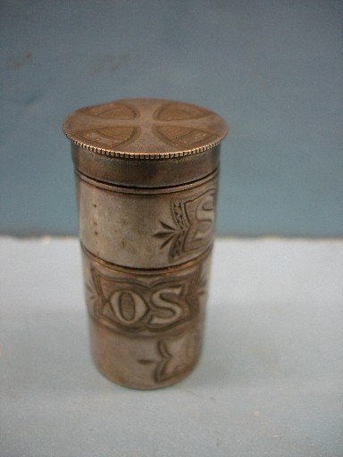 Four Section Sterling Pyx engraved "SC-OF- 01": Four Section Sterling Pyx engraved "SC-OF- 01" - 2 1/8" tall