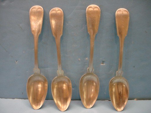 Four Coin Silver Serving Spoons - Charleston, SC: Four Coin Silver Serving Spoons - Hayden Brother & Company, Charleston South Carolina - 1852-1855 - 8 1/2"