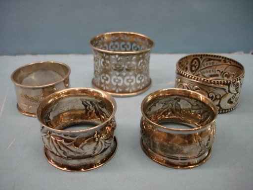 Five Sterling Napkin Rings: Five Sterling Napkin Rings