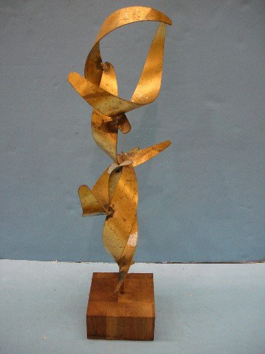 William Bowie Abstract Gilt Metal Sculpture: William Bowie Abstract Gilt Metal Sculpture - 19 1/4" T