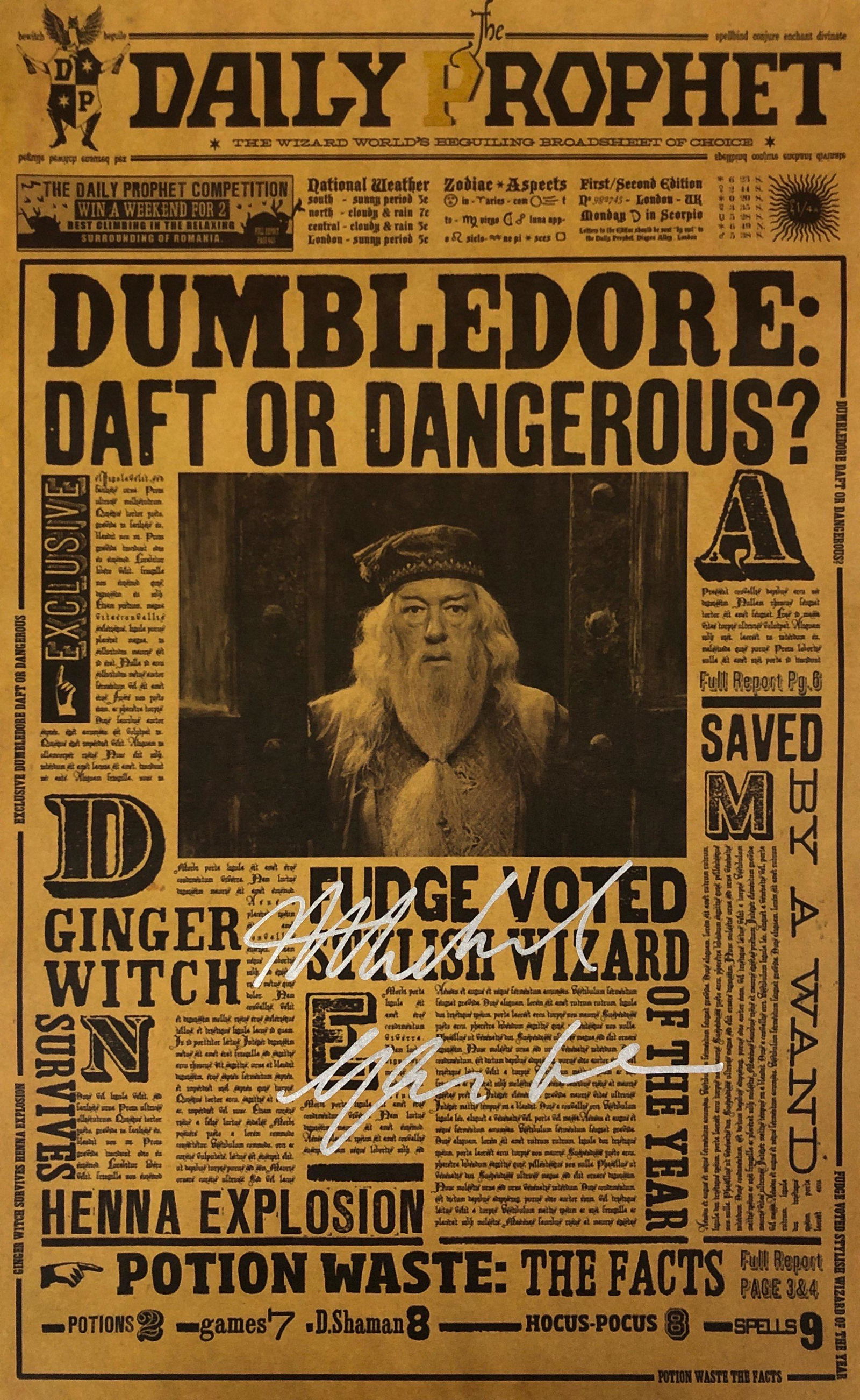 Harry Potter Michael Gambon Poster Signed: Our company has been collectibles business since 2008. All items are unique and valuable for all the collectors. Our company is all online based and will be shipping from our warehouses or different c