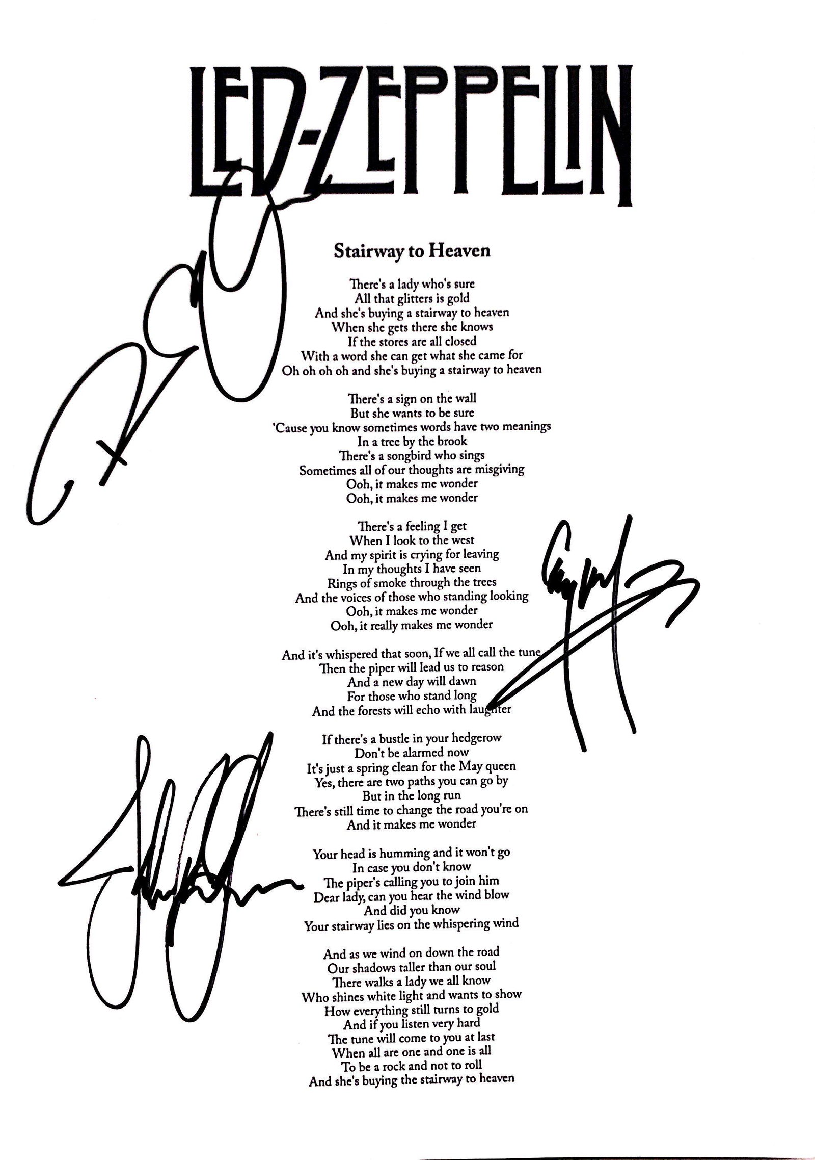 Stairway to Heaven lyrics sheet Signed Led Zeppelin: Our company has been collectibles business since 2008. All items are unique and valuable for all the collectors. Our company is all online based and will be shipping from our warehouses or different c