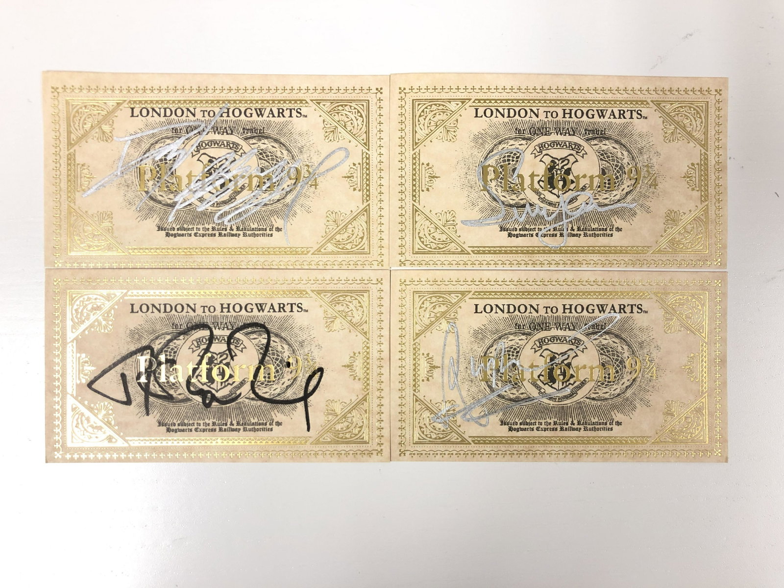 Signed Harry Potter Train Tickets Set C 4 Casts: Our company has been collectibles business since 2008. All items are unique and valuable for all the collectors. Our company is all online based and will be shipping from our warehouses or different c