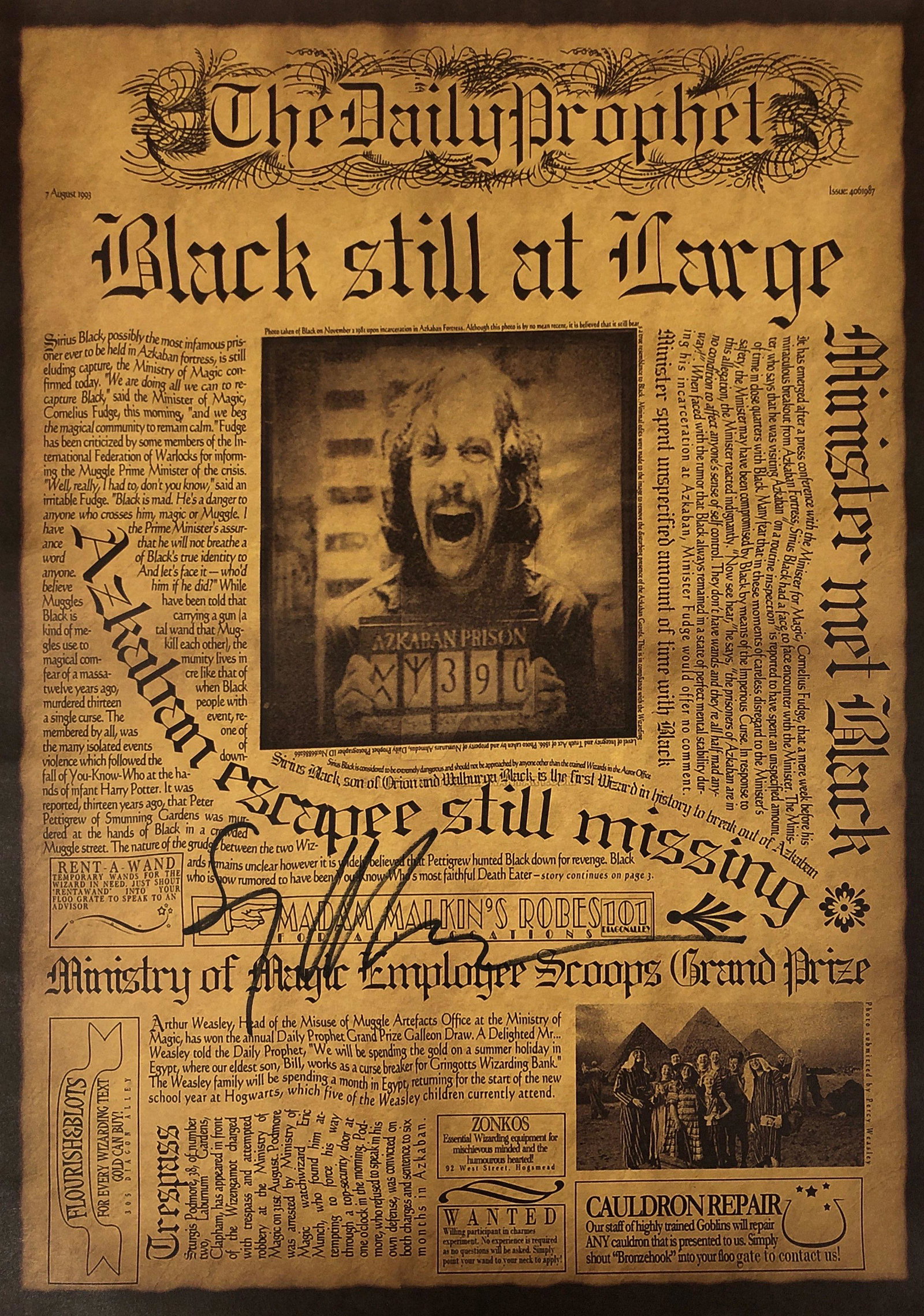 Signed Harry Potter Gary Oldman Poster: Our company has been collectibles business since 2008. All items are unique and valuable for all the collectors. Our company is all online based and will be shipping from our warehouses or different c