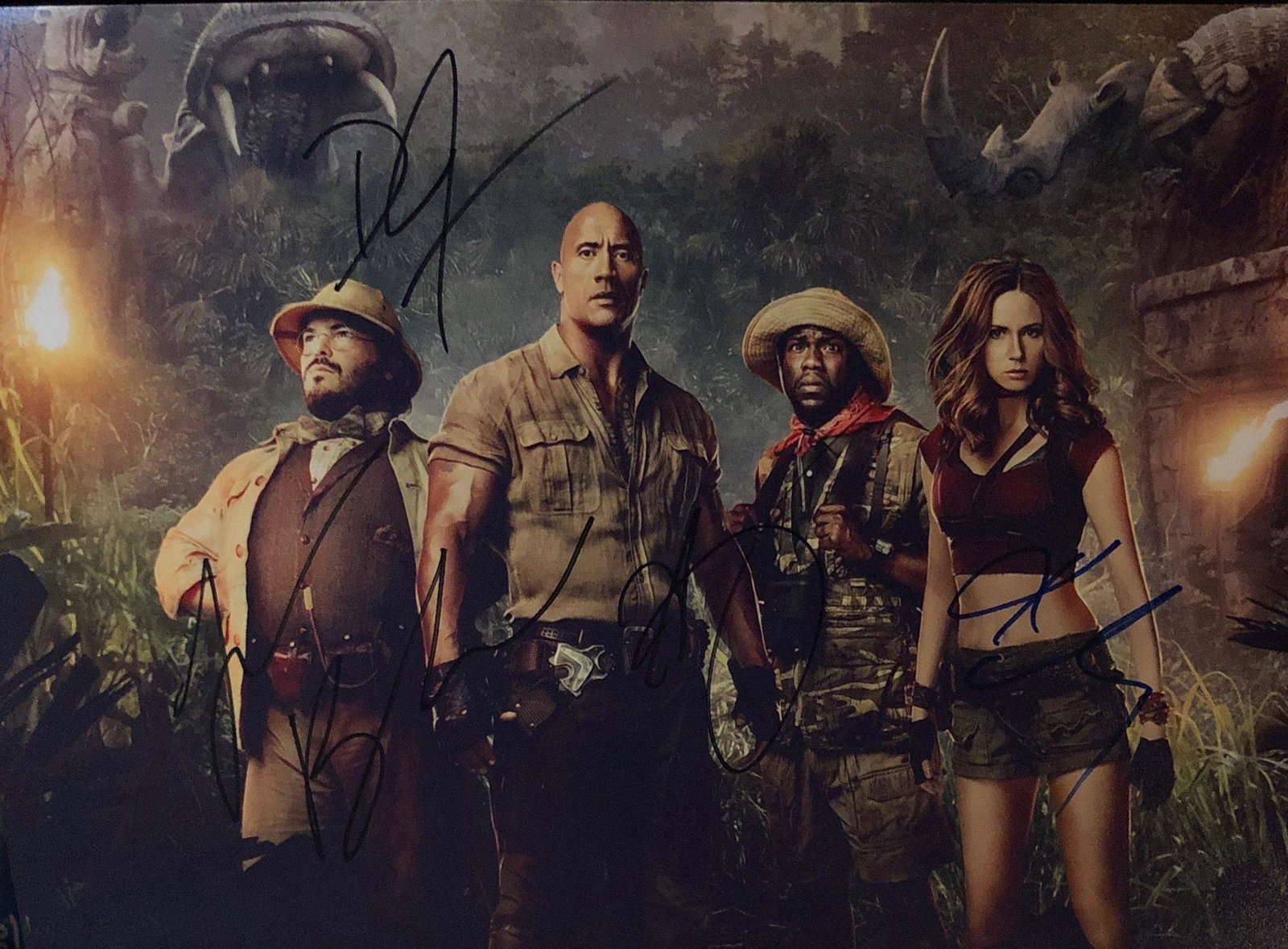 Jumanji Dwayne Johnson Kevin Hart SIGNED Autographed: Autographed by: Dwayne Johnson, Kevin Hart, Jack Black, Karen Gillan Size: 8" x 10" Our company has been collectibles business since 2008. All items are unique and valuable for all the collectors. Our