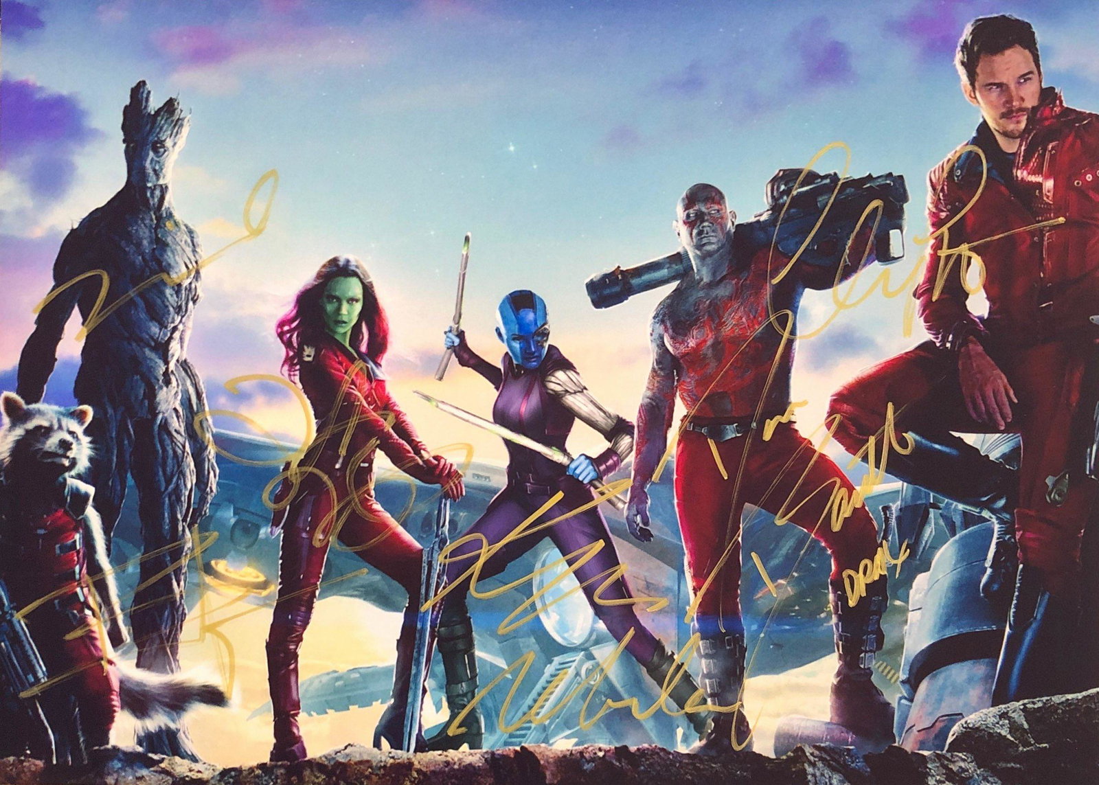 Guardians of the Galaxy Chris Pratt Autograph Signed: Autographed by: Chris Pratt, Zoe Saldana, Dave Bautista, Vin Diesel, Bradley Cooper, Karen Gillan Size: 8" x 10" Our company has been collectibles business since 2008. All items are unique and valuabl
