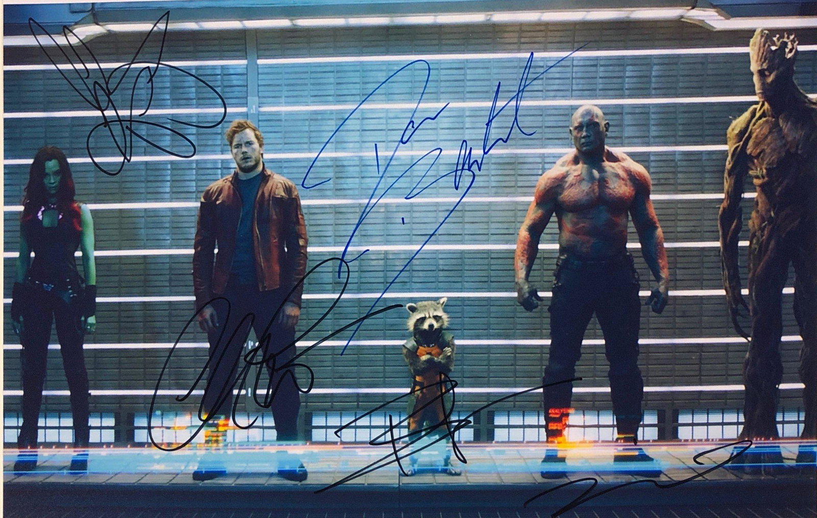 Guardians of the Galaxy Chris Pratt Photo Autographed: Autographed by: Chris Pratt, Zoe Saldana, Dave Bautista, Vin Diesel, Bradley Cooper Size : 8"x10" Our company has been collectibles business since 2008. All items are unique and valuable for all the c
