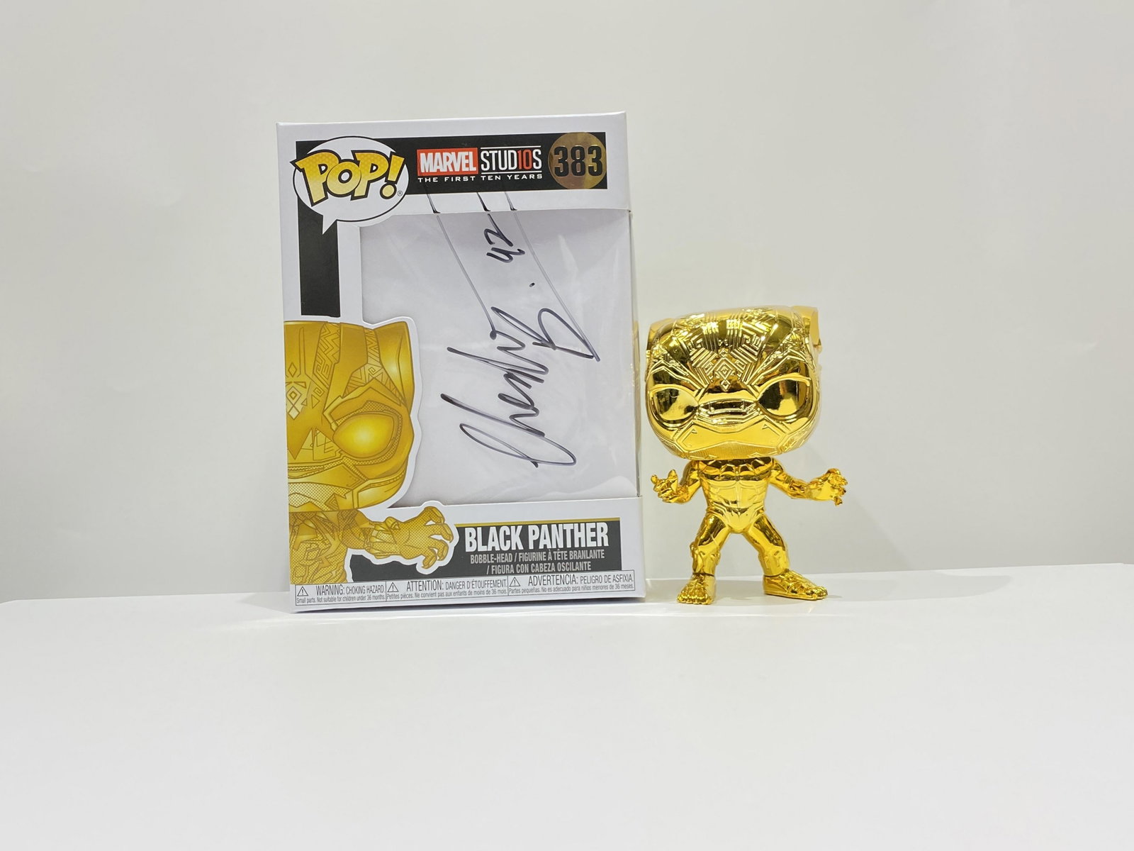 Marvel Studio Golden Black Panther Chadwick Boseman: Autographed by: Chadwick Boseman Our company has been collectibles business since 2008. All items are unique and valuable for all the collectors. Our company is all online based and will be shipping f